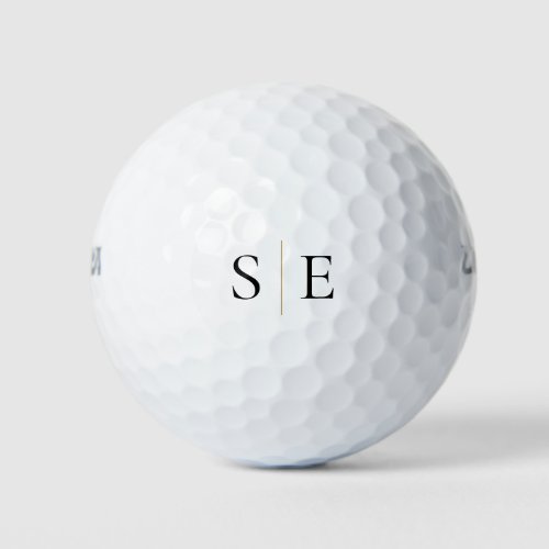 Elegant Black Gold Monogram Minimalist Golf Balls