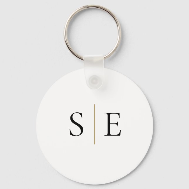Elegant Black Gold Monogram Minimalist Keychain (Front)
