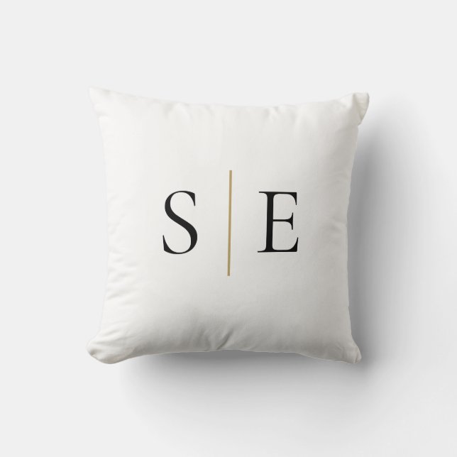 Elegant Black Gold Monogram Minimalist Throw Pillow (Front)