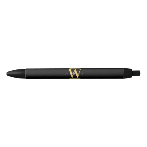 Elegant Black  Gold Monogram Modern Script Black Ink Pen