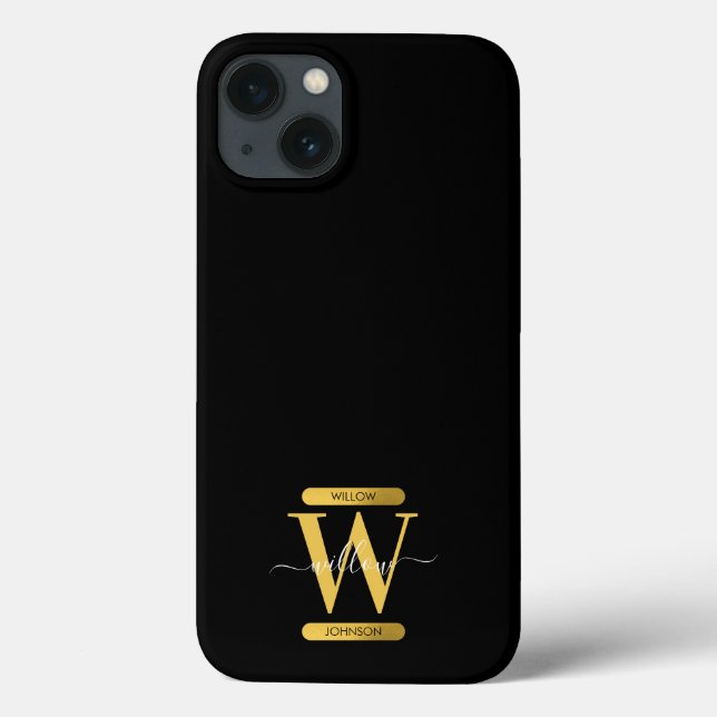 Elegant Black & Gold Monogram Modern Script  Case-Mate iPhone Case (Back)