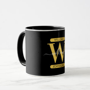 Elegant Black & Gold Monogram Modern Script Mug