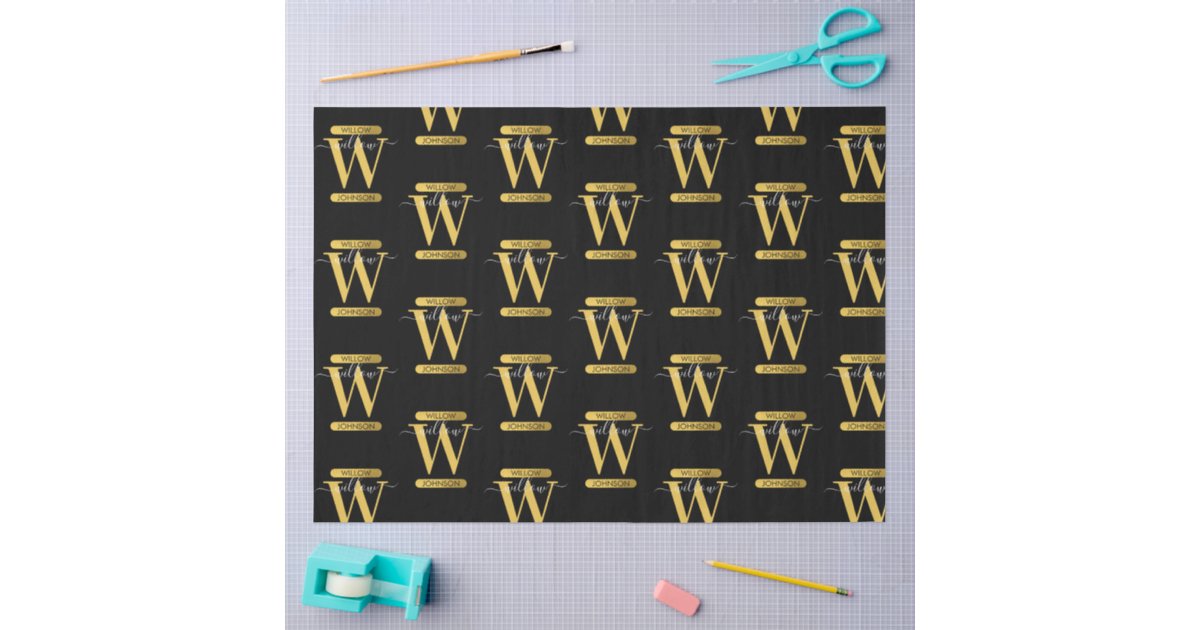 Elegant Black & Gold Monogram Modern Script Tissue Paper | Zazzle