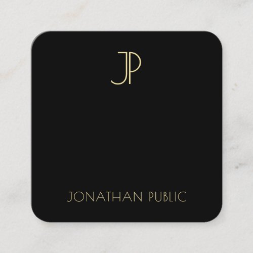 Elegant Black Gold Monogram Modern Template Luxury Square Business Card