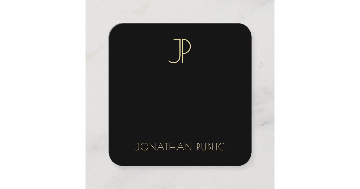 Elegant Black Gold Monogram Modern Template Luxury Square Business Card ...