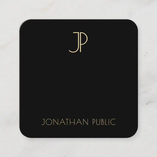 Elegant Black Gold Monogram Modern Template Luxury Square Business Card ...