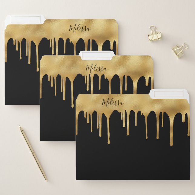 Elegant Black Gold Monogram Name File Folder (Set)