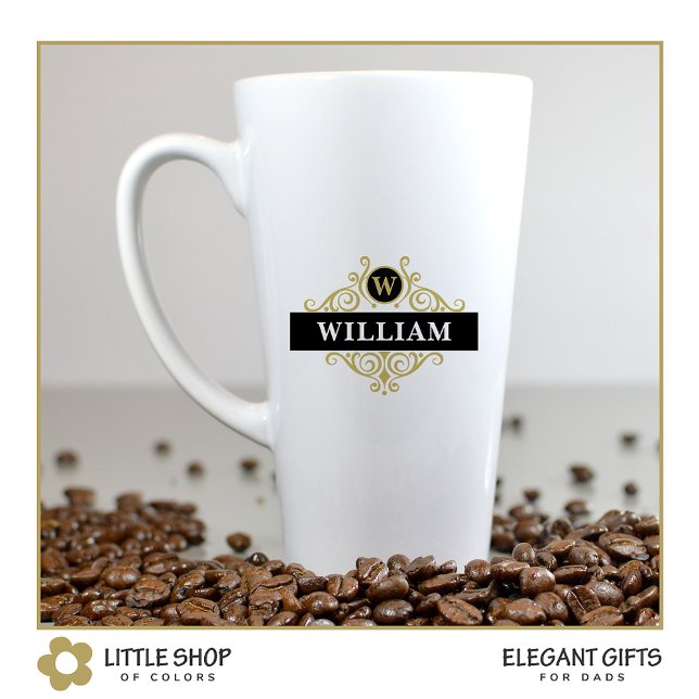 Elegant Black Gold Monogram Name Initial Latte Mug (Creator Uploaded)