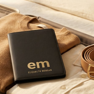 Elegant Black Gold Monogram Name Minimal Travel Passport Holder