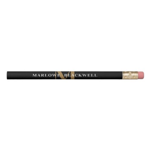 Elegant Black Gold Monogram Name Pencil
