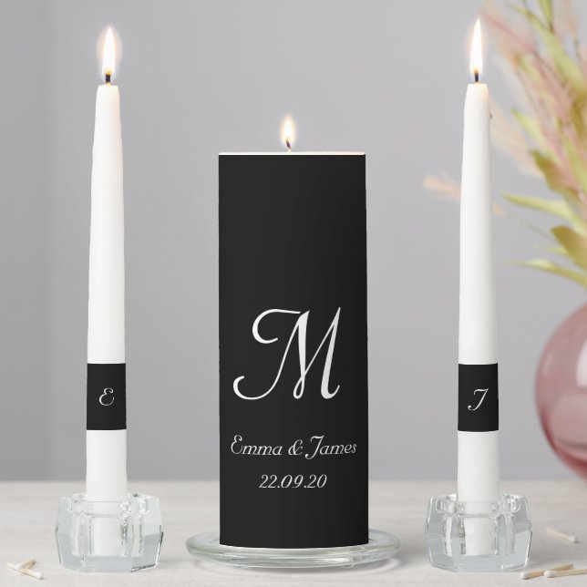 Elegant Black Gold Monogram Name Wedding Ceremony  Unity Candle Set (In Situ)