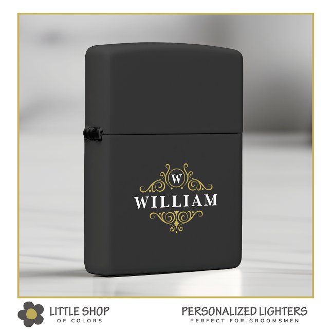 Elegant Black Gold Monogram Name Zippo Lighter (Creator Uploaded)