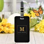 Elegant Black Gold Monogram Personalized Luggage Tag<br><div class="desc">Customize the text, and easily create your personalized luggage tag. Click EDIT, then click EDIT BACKGROUND to change the background color. You can TRANSFER this DESIGN on other Zazzle products and adjust it to fit most of the Zazzle items. Standard Studio designs are made in high-resolution vector graphics for a...</div>