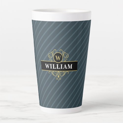 Elegant Black Gold Monogram Pinstripe Latte Mug