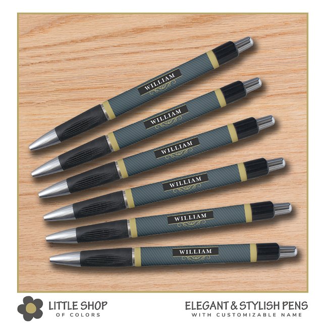 Elegant Black Gold Monogram Pinstripe Pen (Creator Uploaded)