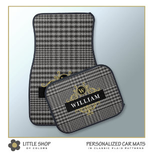 Elegant Black Gold Monogram Plaid Car Floor Mat