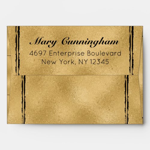 Elegant Black Gold Monogram Preprinted Envelope