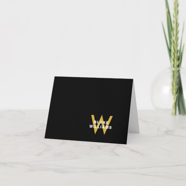 Elegant Black Gold Monogram Professional Typograph Note Card (Front)