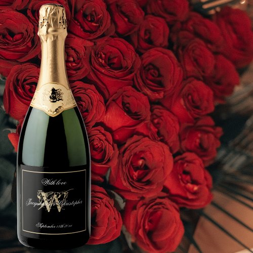 Elegant Black & Gold Monogram Script Chic Wedding 