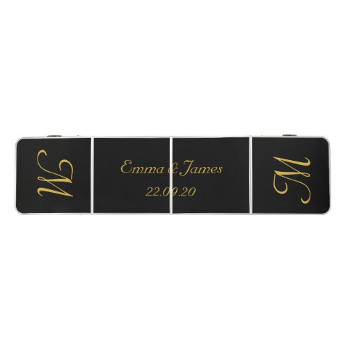 Elegant Black  Gold Monogram Script Name Custom Beer Pong Table