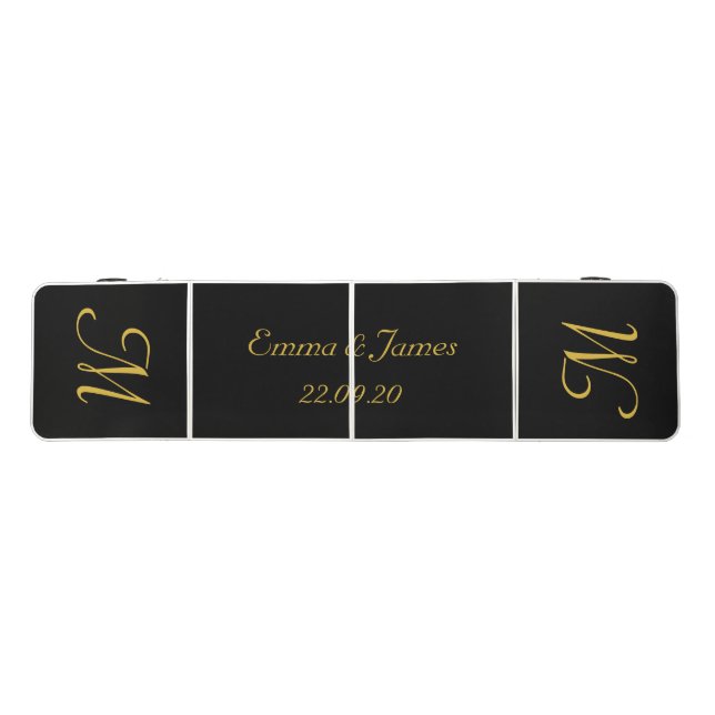 Elegant Black & Gold Monogram Script Name Custom Beer Pong Table (Top)