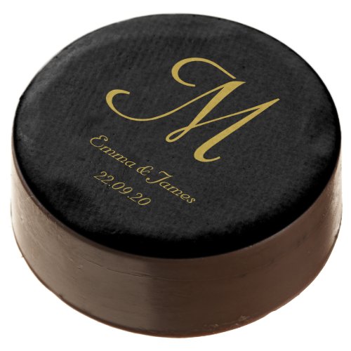 Elegant Black Gold Monogram Script Name Date  Chocolate Covered Oreo