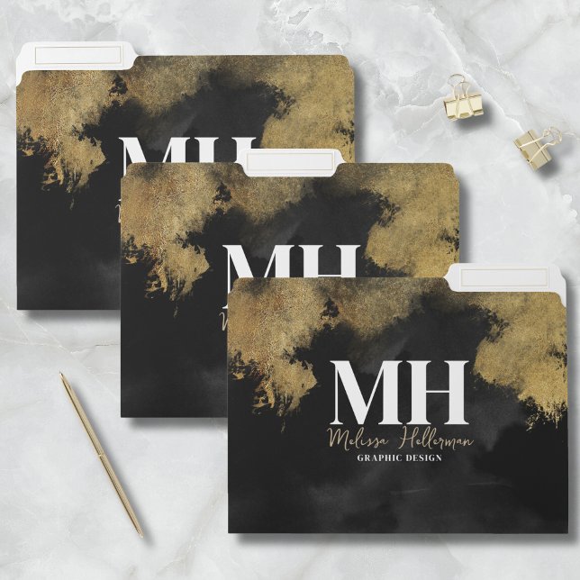Elegant Black Gold Monogram Script Name File Folder (Elegant Black Gold Monogram Initial Script Name File Folder
)