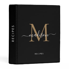 Elegant Black Gold Monogram Script Name Initial Mini Binder