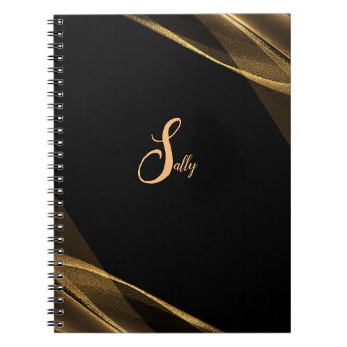 Elegant Black  Gold Monogram Script Name Notebook