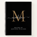 Elegant Black Gold Monogram Script Name Recipe Notebook