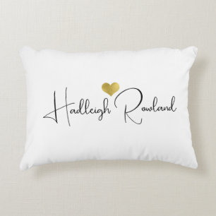 Elegant Black Gold Monogram Script Name Stylish Accent Pillow