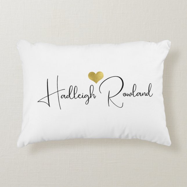 Elegant Black Gold Monogram Script Name Stylish Accent Pillow (Front)