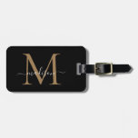Elegant Black Gold Monogram Script Name Stylish Luggage Tag at Zazzle