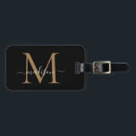 Elegant Black Gold Monogram Script Name Stylish Luggage Tag<br><div class="desc">Elegant Black Gold Monogram Script Name Stylish Bag Tag</div>