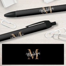 Elegant Black Gold Monogram Script Name Stylish Pen