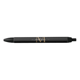 Elegant Black Gold Monogram Script Name Stylish Pen