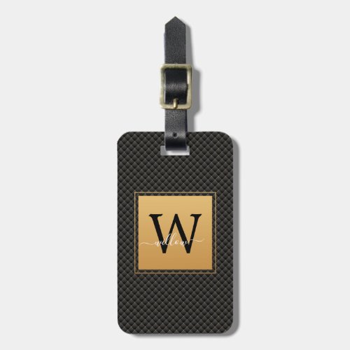 Elegant Black Gold Monogram Script Stylish Travel Luggage Tag