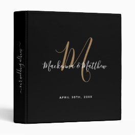 Elegant Black Gold Monogram Script Wedding Album 3 Ring Binder