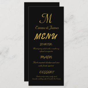 Elegant Black & Gold Monogram Script Wedding Menu
