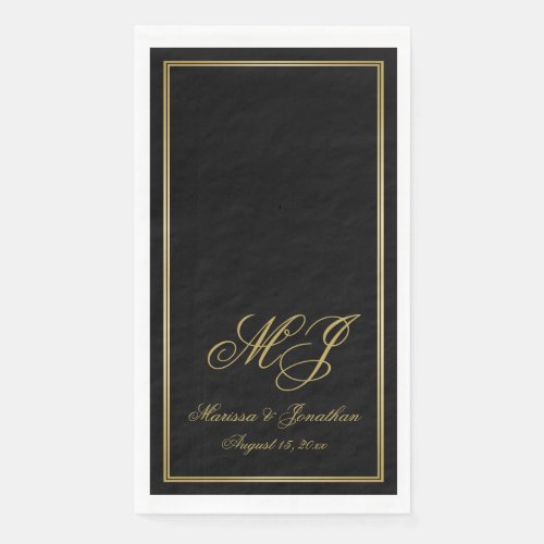 Elegant Black Gold Monogram Script Wedding Paper Guest Towels