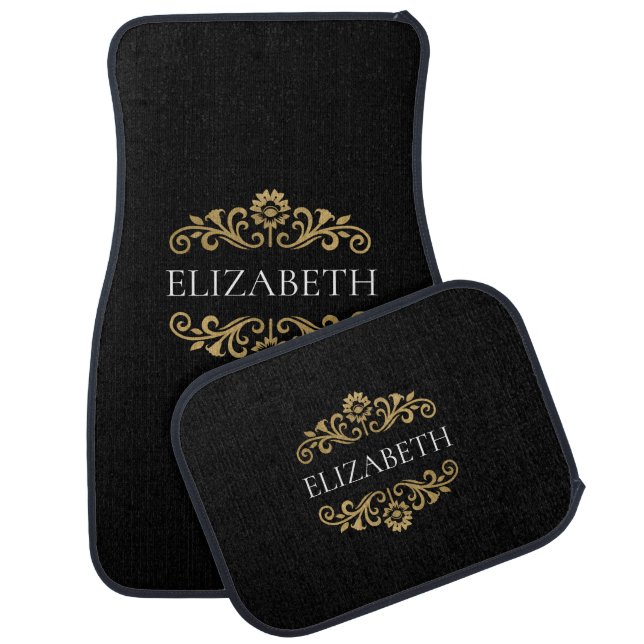 Elegant Black Gold Monogram Set of Car Mats (Set)