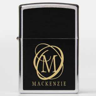 Elegant Black Gold Monogram Stylish Classic Zippo Lighter
