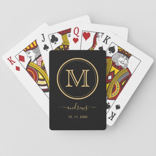 Elegant Black Gold Monogram Stylish Script Name Pl Poker Cards