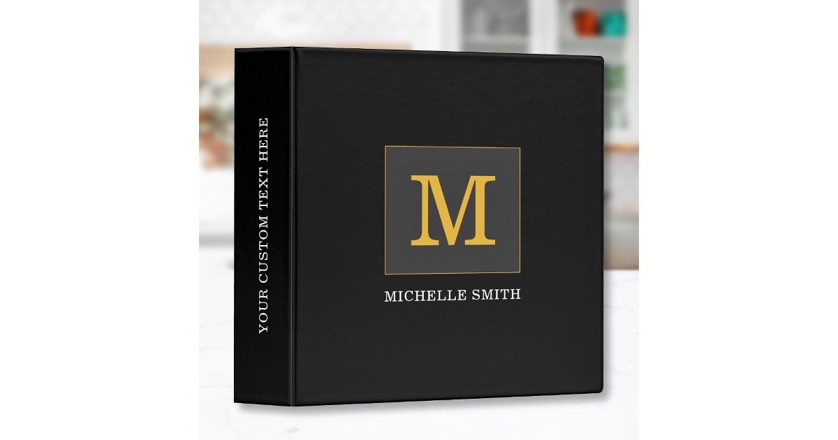 Elegant Black Gold Monogram Text Personalized 3 Ring Binder | Zazzle