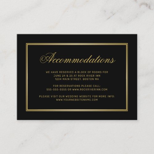 Elegant Black Gold Monogram Wedding Accommodations Enclosure Card