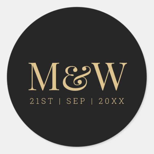 Elegant Black Gold Monogram Wedding Classic Round Sticker