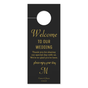 Elegant Black & Gold Monogram Wedding Door Hanger