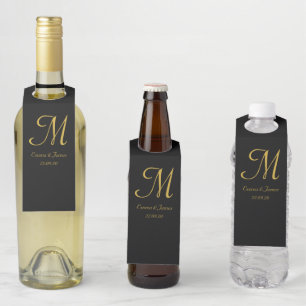 Elegant Black & Gold Monogram Wedding Favor Custom Bottle Hanger Tag
