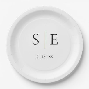 Elegant Black Gold Monogram Wedding Paper Plates