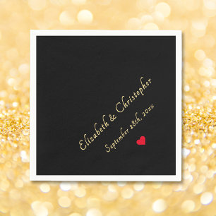 Elegant Black Gold Monogram Wedding Party Cocktail Napkins